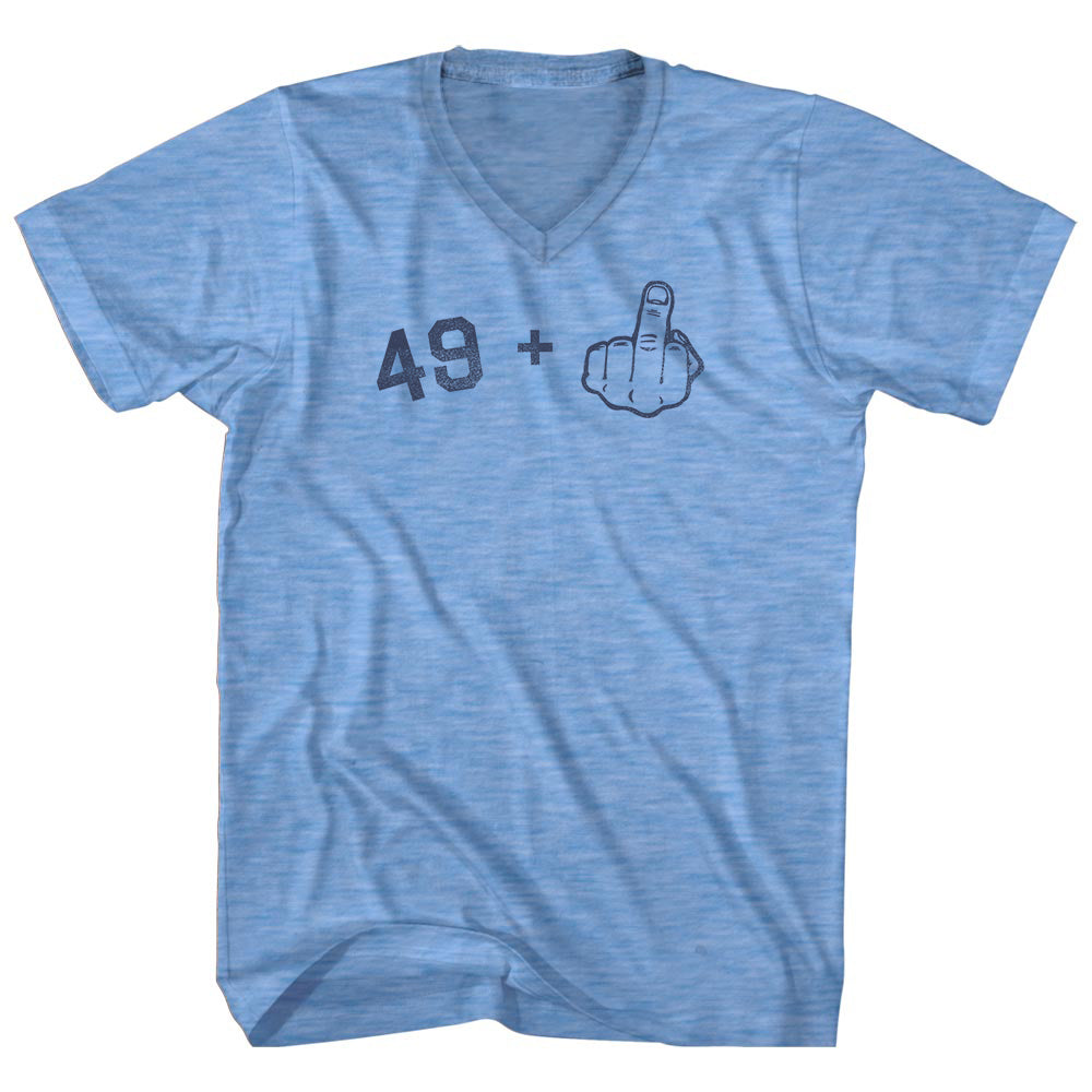 49 + Middle Finger Adult Tri-Blend V-neck T-shirt