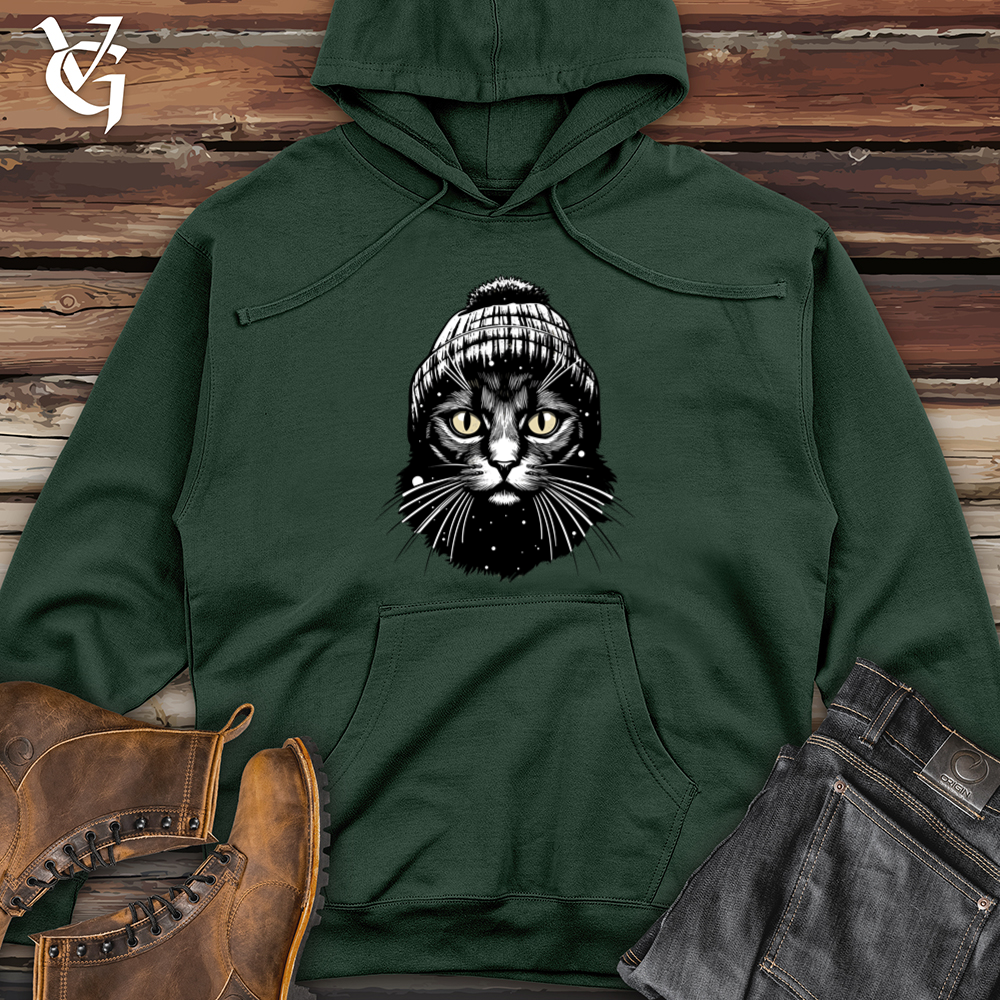 Vintage Beanie Black Cat 02 Midweight Hooded Sweatshirt