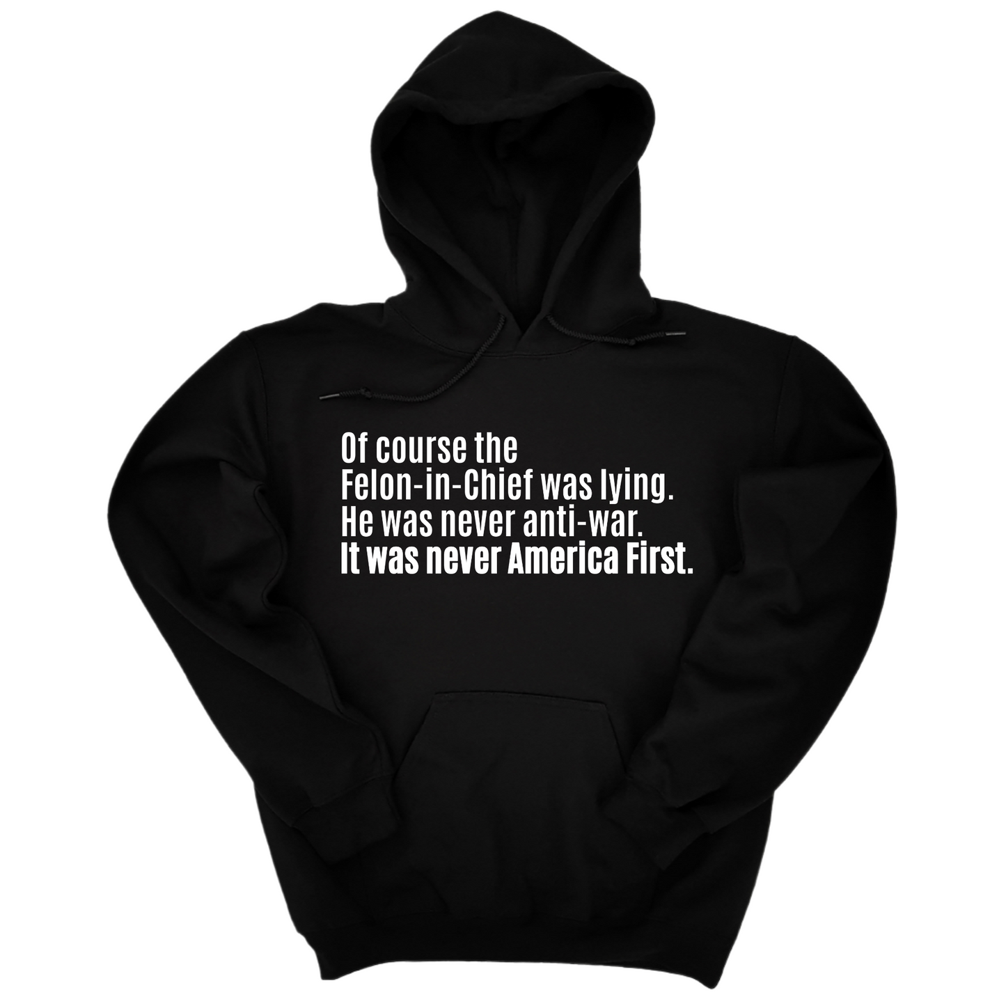 Of course the Felon-in-Chief was lying. He was never anti-war. It was never America First Unisex Hoodie