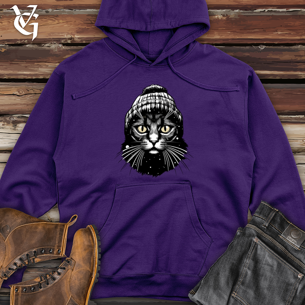 Vintage Beanie Black Cat 02 Midweight Hooded Sweatshirt