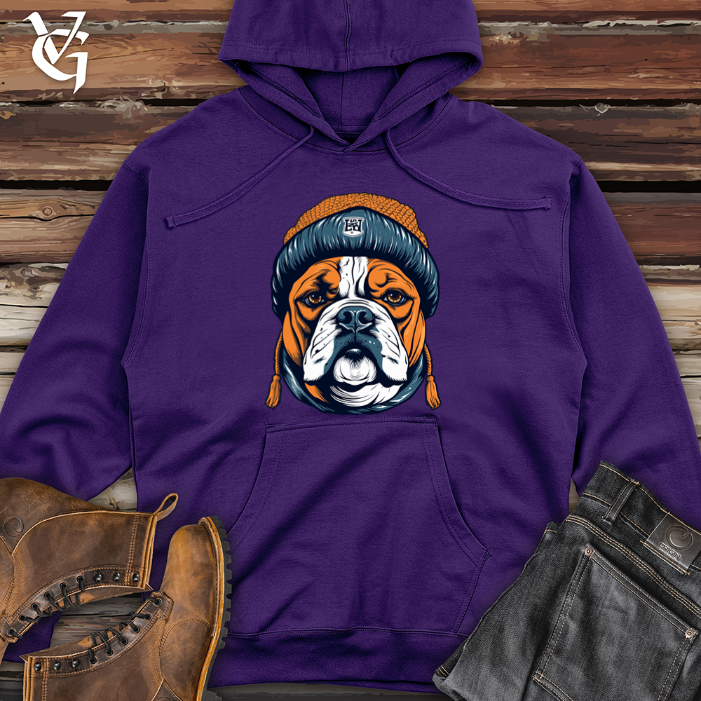 Vintage Beanie Wearing Bulldog Midweight Hooded Sweatshirt