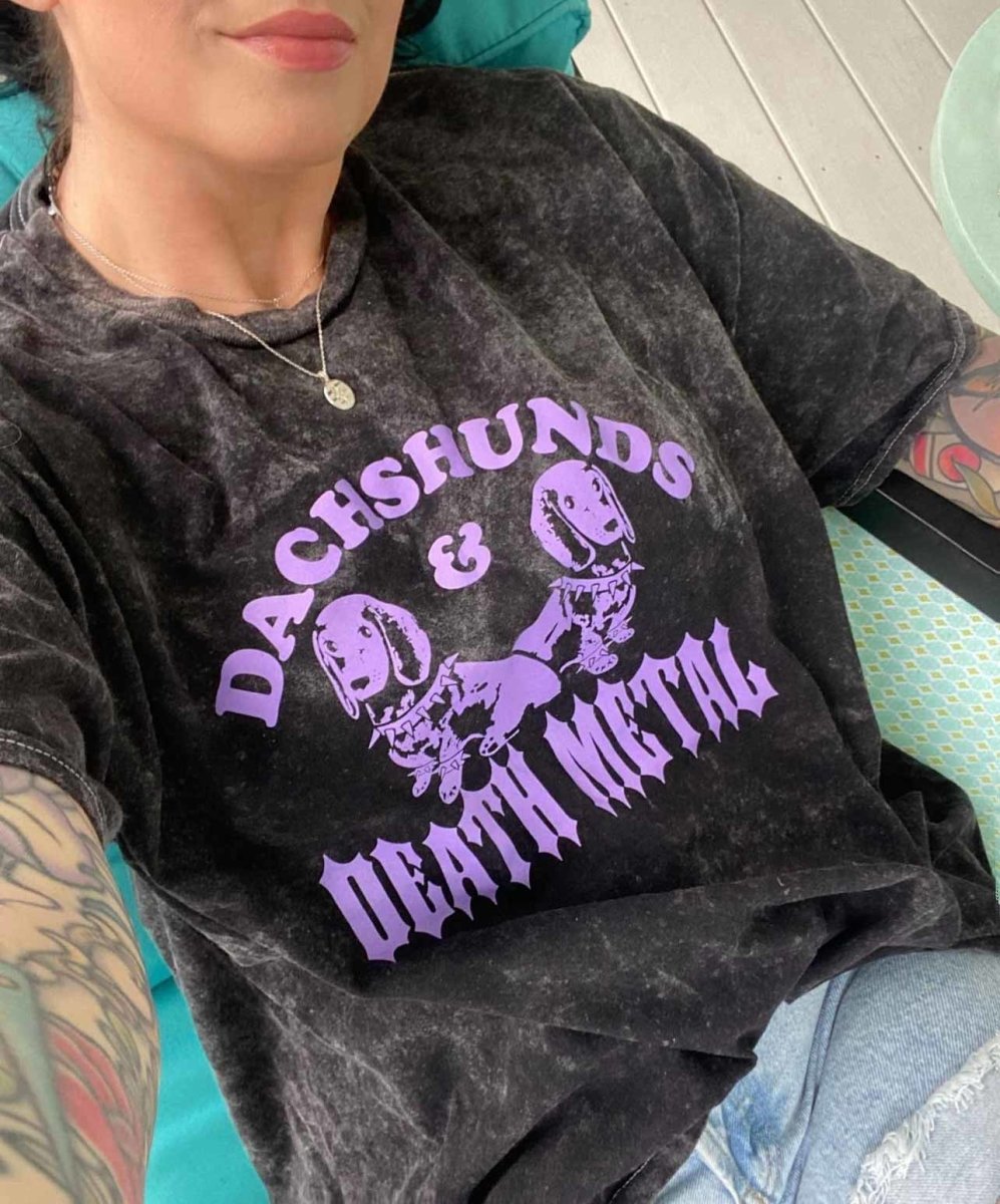 dachshunds & death metal unisex tee | black mineral wash