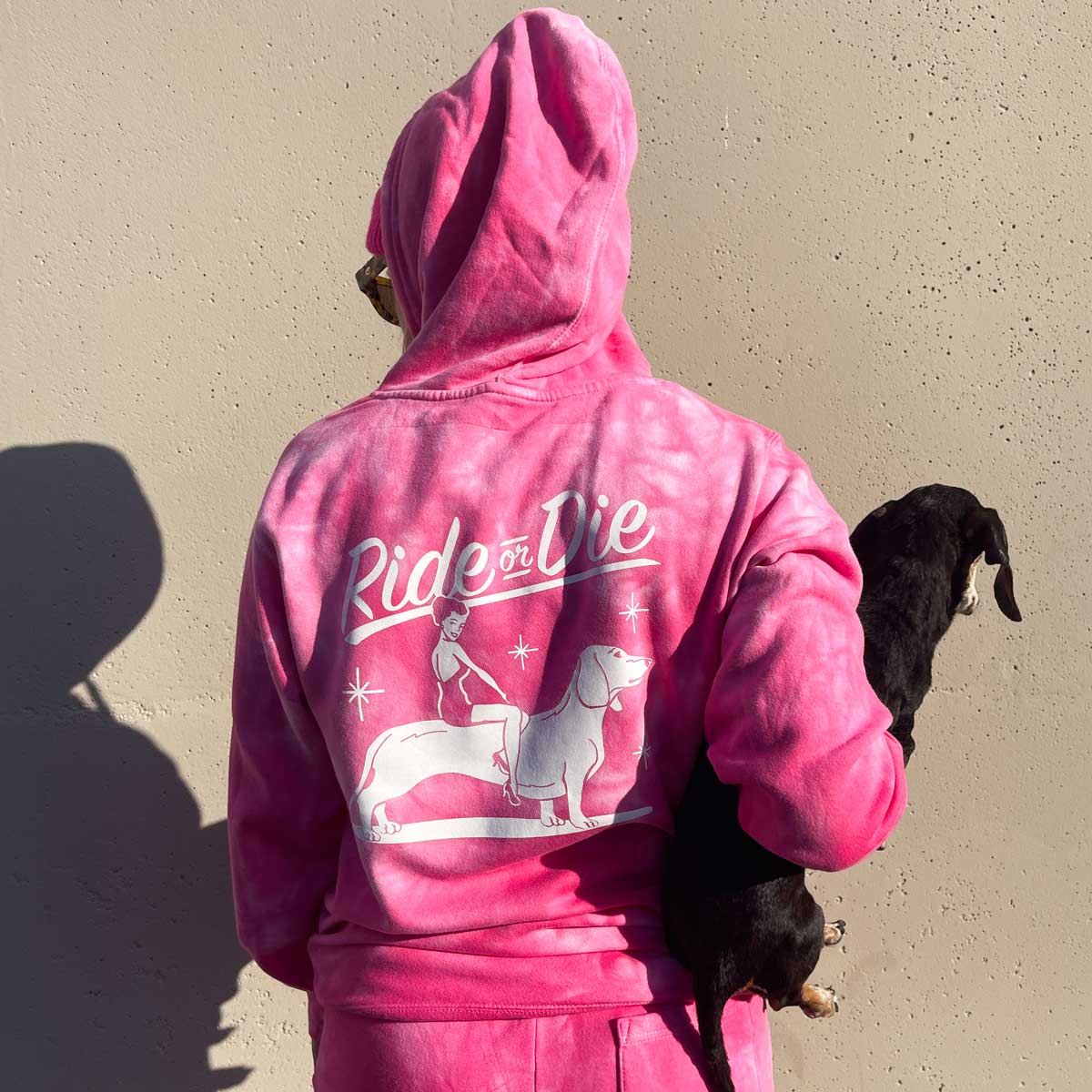 ride or die unisex hoodie | pink tie-dye