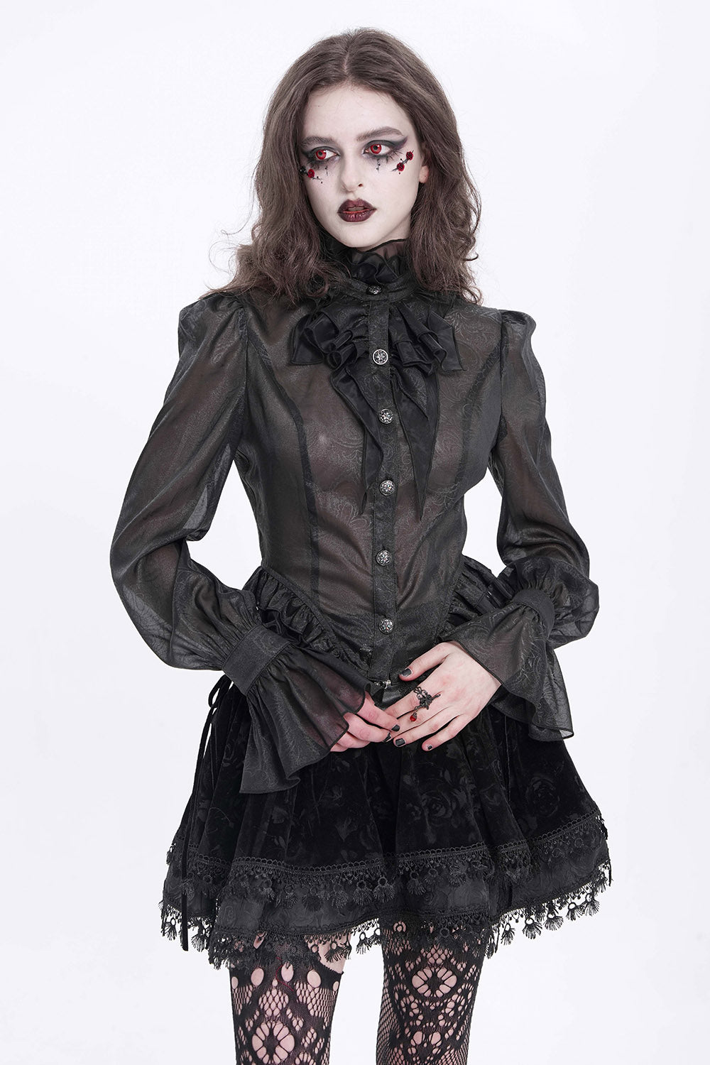 Catacomb Ruffled Mesh Button Shirt