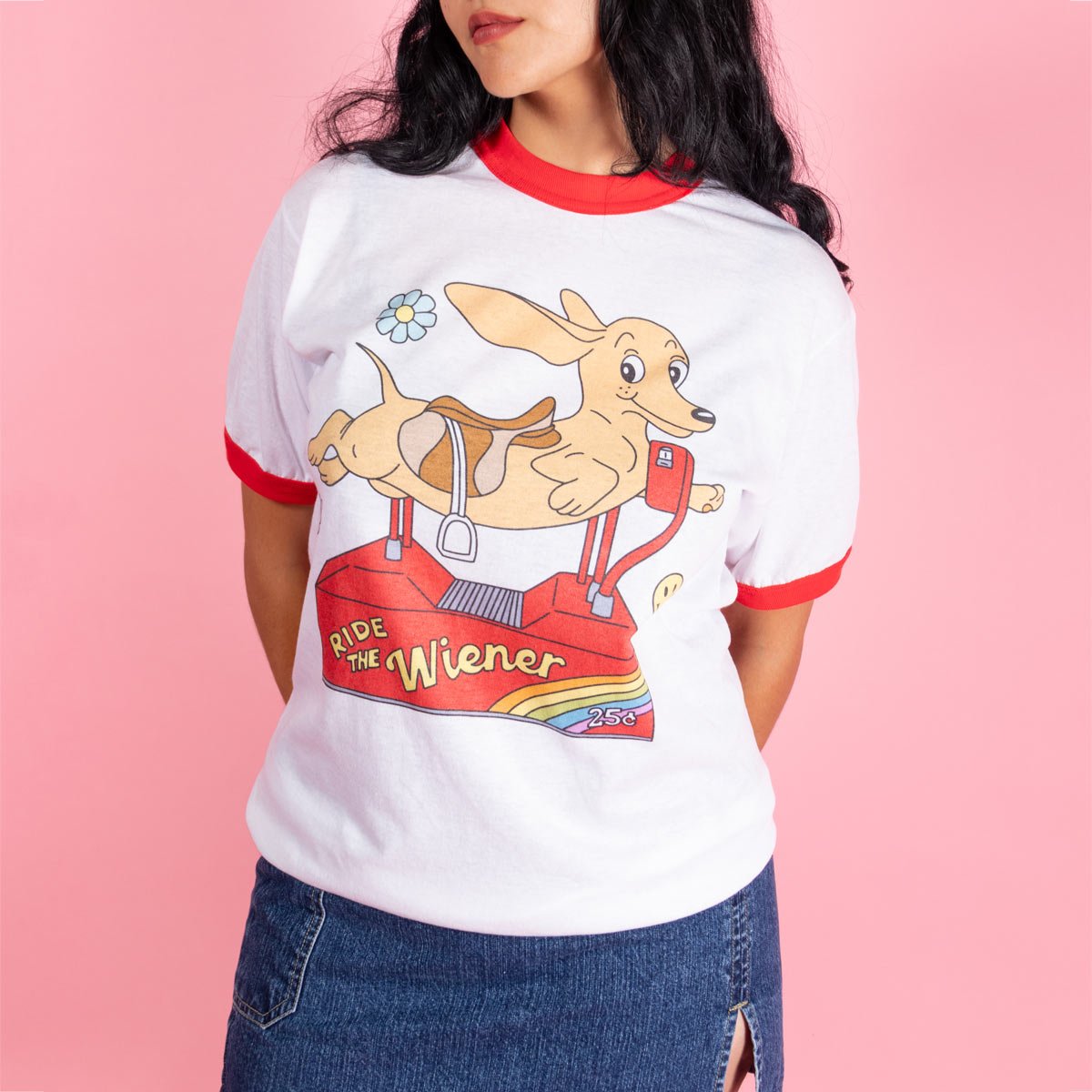 ride the wiener unisex ringer tee