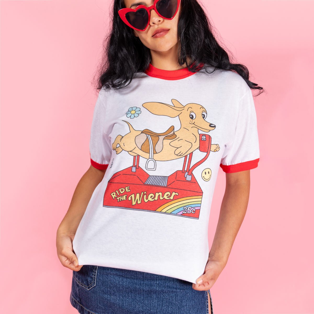ride the wiener unisex ringer tee