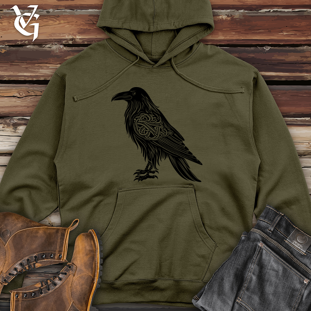 Celtic Raven Silhouette Midweight Hooded Sweatshirt