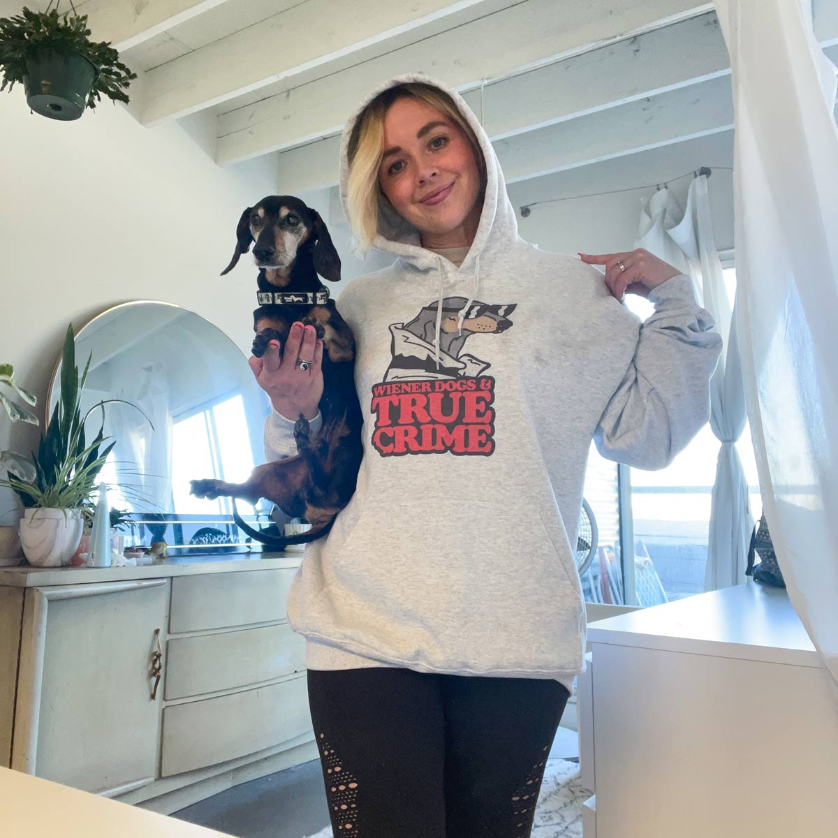 wiener dogs & true crime unisex hoodie | heather grey