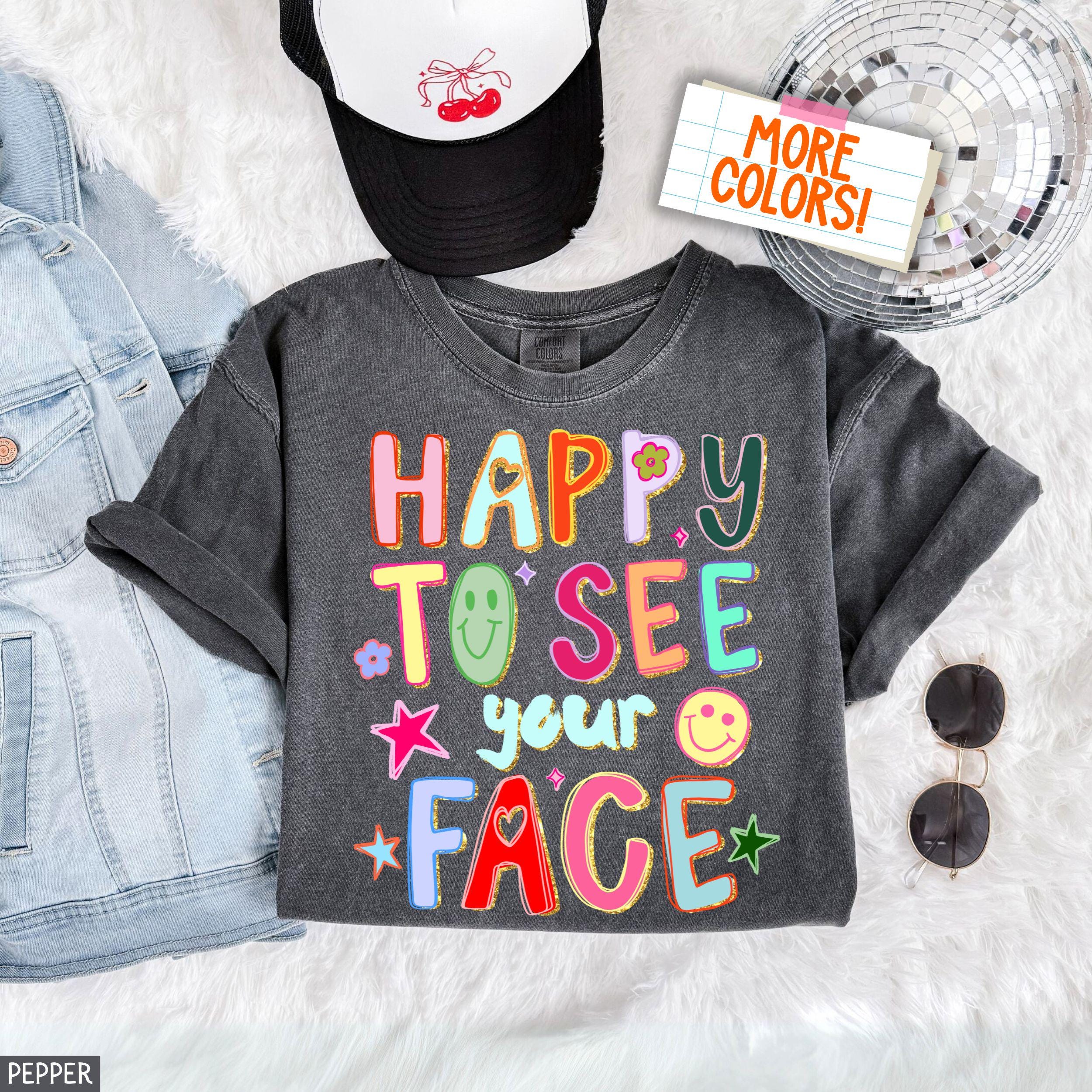 Comfort Colors Happy See Face Teacher Hand Drawn Colorful Doodle Stars Messy Glitter Teacher Appreciation Tee (1)