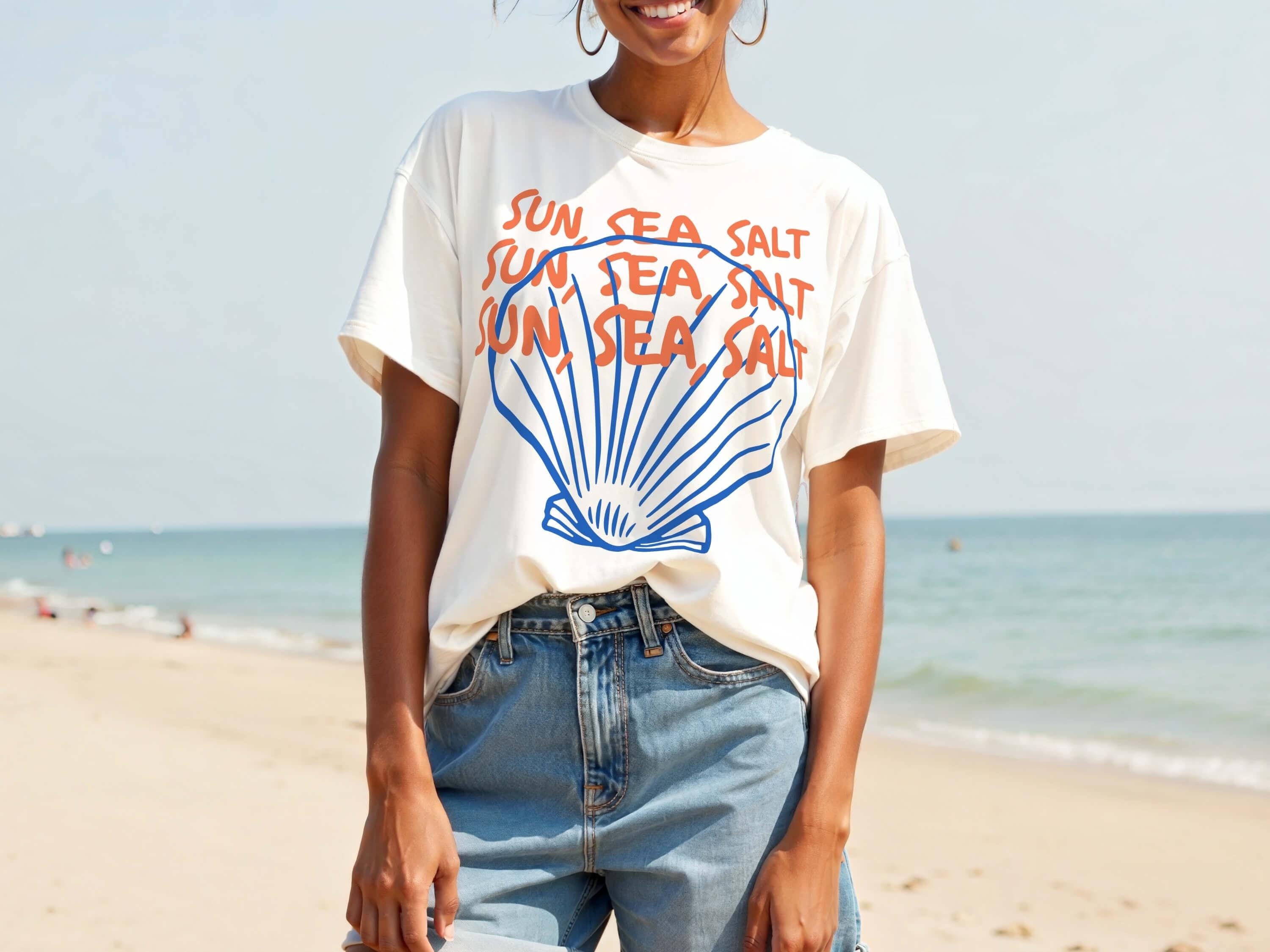 Retro Seashell Comfort Colors Coastal Summer Unisex T-shirt, Sweatshirt, Hoodie (1)