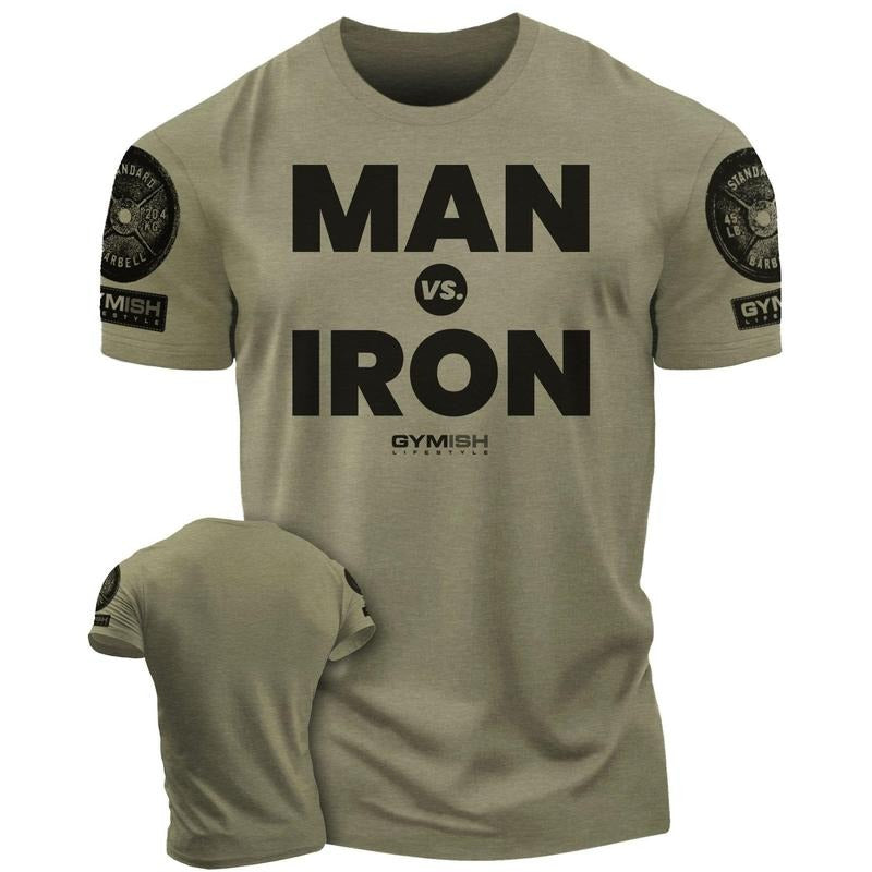 042. Man Vs. Iron Funny Motivational Workout Gym T-Shirt for Men Hoodie, Sweatshirt | UrbanDripWear.com