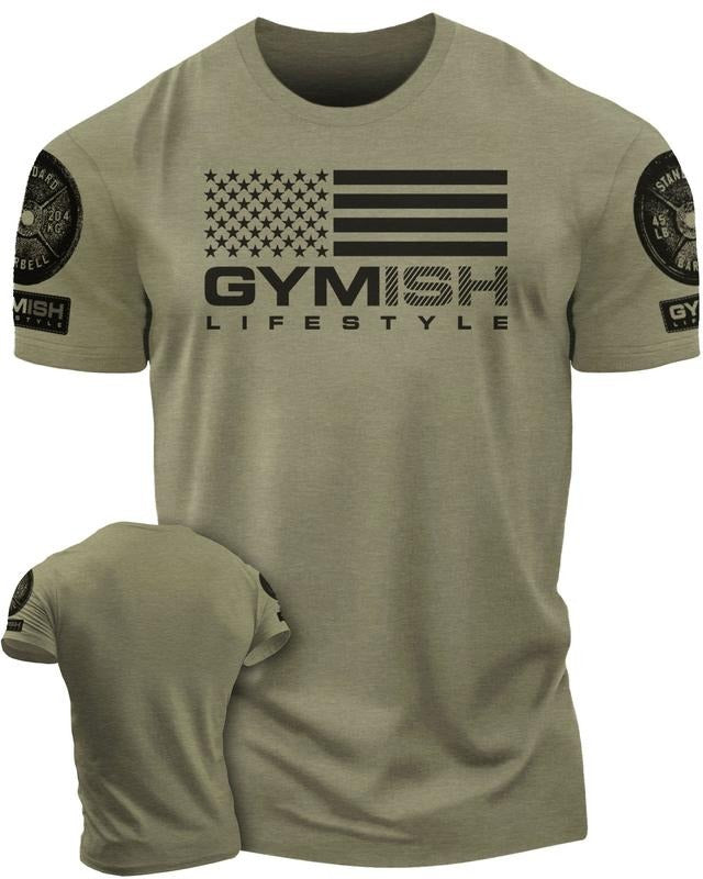 074. Gymish Flag Funny Workout Gym T-Shirt for Men Athletic Training Apparel