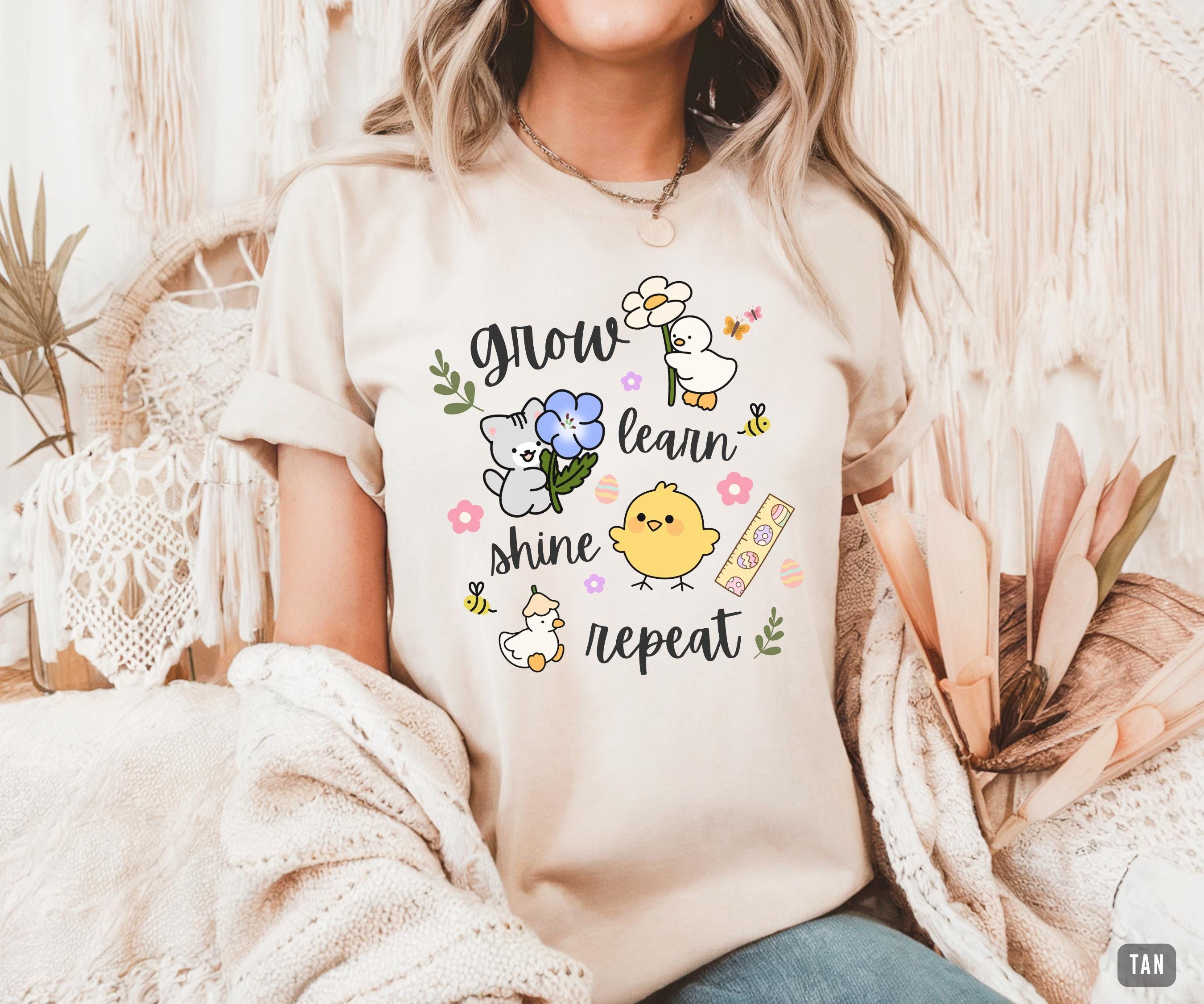Teacher Grow Learn Shine Repea Spring Easter Teachers Bella Canvas (2)