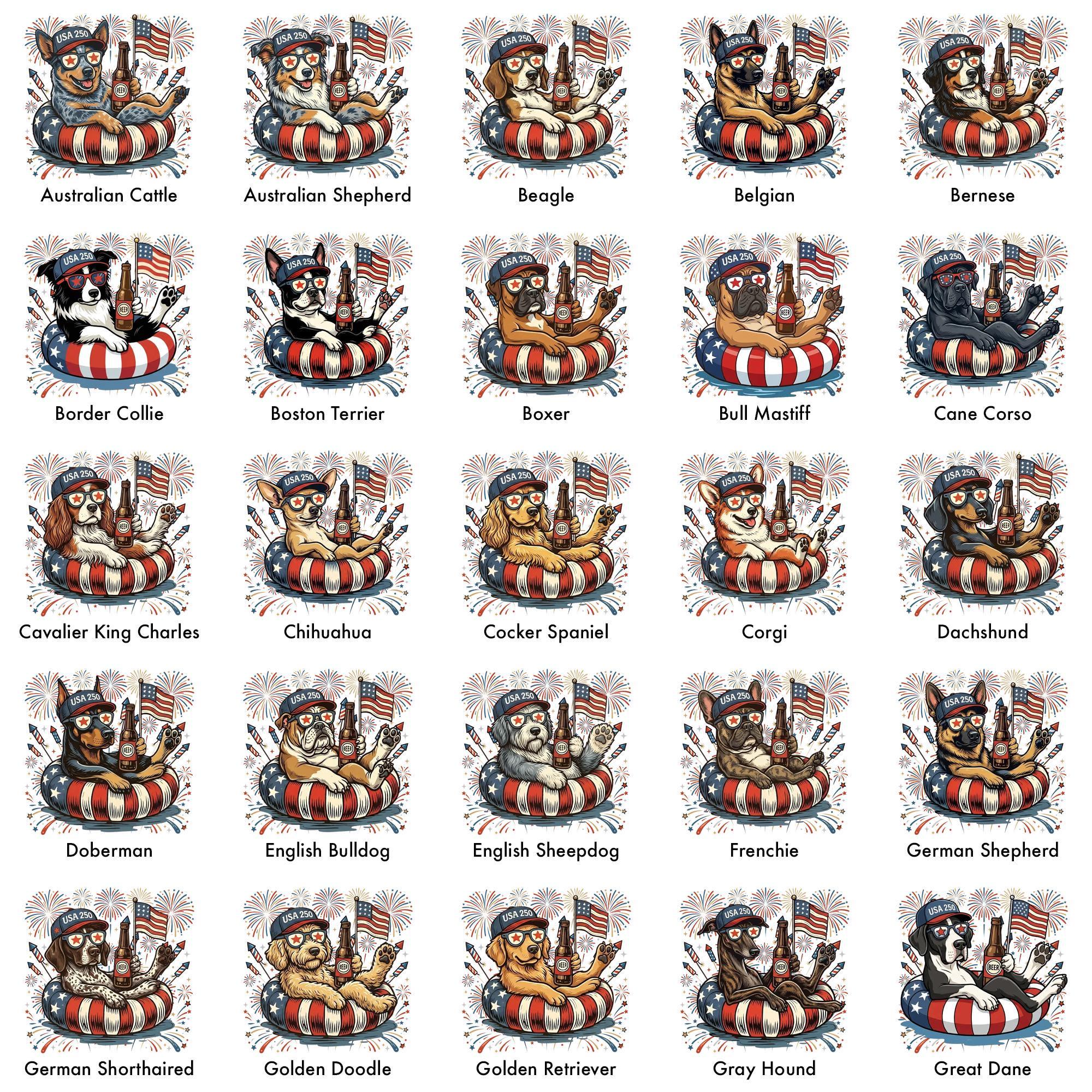 Patriotic Dogs 4th July Dog Comfort Colors 50 Dog Breeds Custom Available Usa Flag Fireworks America 250 (2)