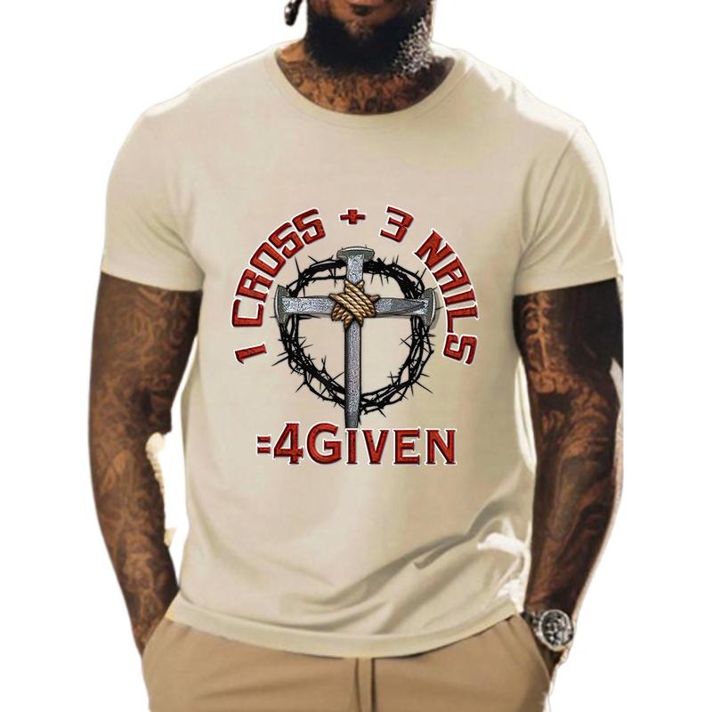 1 Cross 3 Nails  4Given - Forgiven Tee Pure Cotton Fabric Casual Streetstyle Crew Neck Short Sleeve T-Shirt Trendy Tops...
