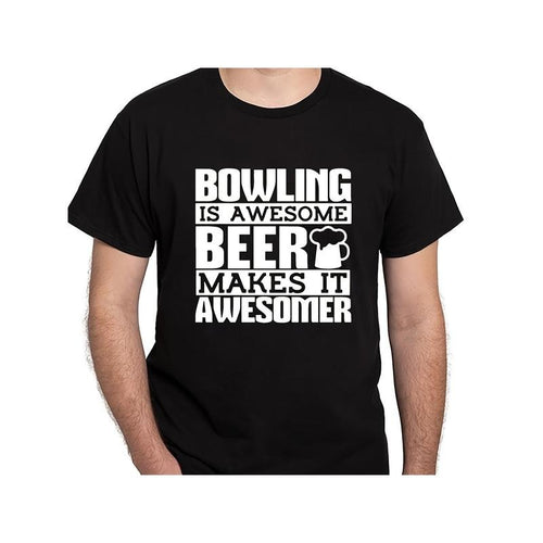 1 Men'S Cotton T-Shirt, Casual Crew Neck, Short Sleeve, Regular Fit, Knit Fabric, Non-Stretch, with "Bowling is Awesome"...