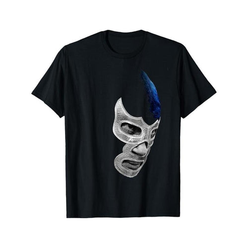 1 Men's Casual Cotton T-Shirt with Mexican Art Devil Blue Fighting Mexican Wrestler Legend App, Regular, Knitted Fabric,...