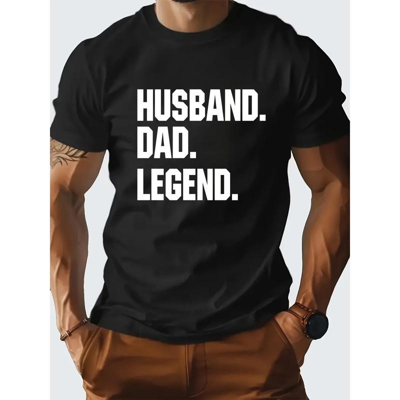 1 pc, 100% cotton T-shirt, HUSBAND DAD LEGEND Cotton Men's Comfort Fit Lettering Tee - Moisture wicking, casual...