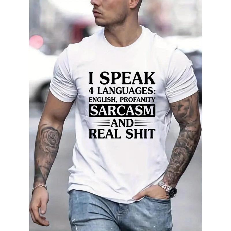 1 pc, 100% cotton T-shirt, Mens Sarcasm Tee - Short Sleeve Cotton Blend, Stretchy & Comfortable, Bold Graphic Prints for...