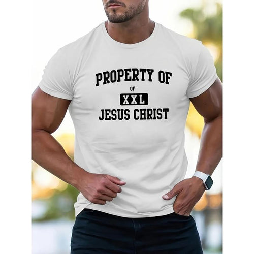 1 pc, 100% cotton T-shirt, PROPERTY OF JESUS CHRIST printed men's heavy cotton round neck short sleeve T-shirt, casual...