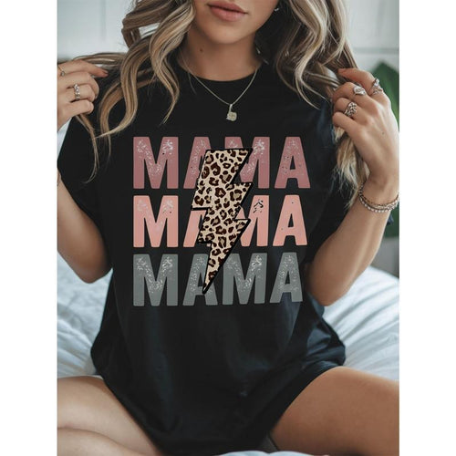1 piece of women's casual round neck 100% solid color T-shirt with "Mom" pattern printed on it, short sleeves, suitable...