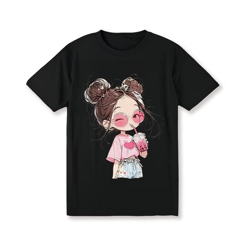100% Cartoon Cute Printed Short Sleeve Round Neck T-Shirt, Summer New, Loose Fit, for Women Womenswear Flat Hoodie,...