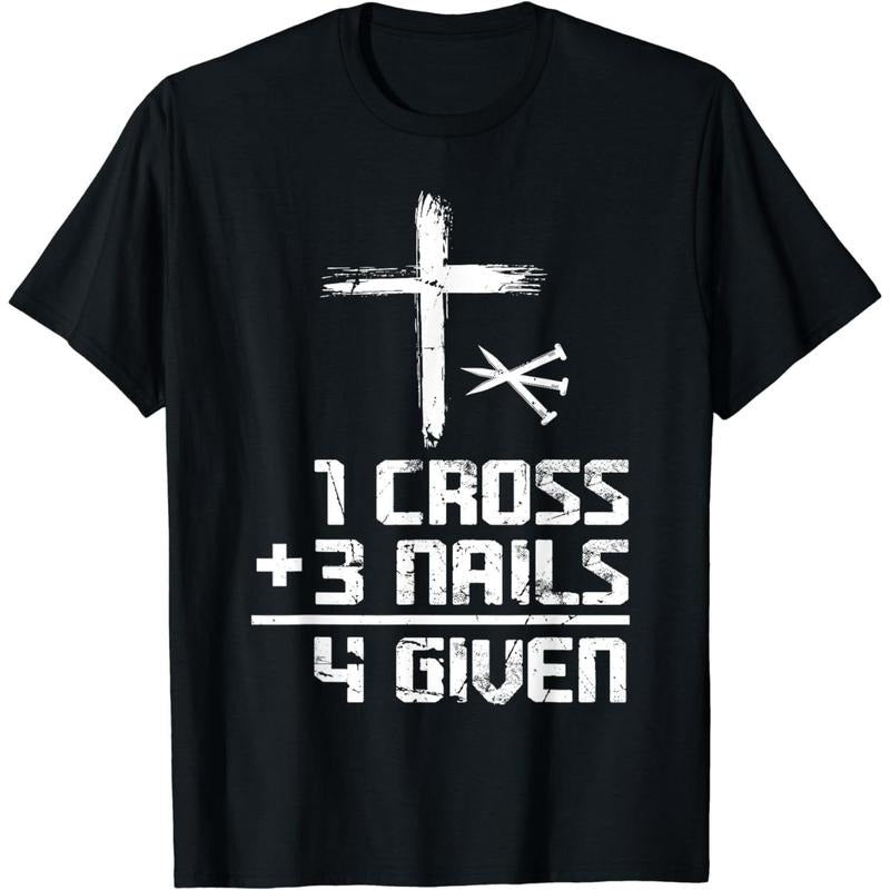 [100% Cotton] Christian Cross Faith 1 Cross 3 Nails 4 Given T-Shirt Casual Menswear Top Graphic Hoodie, Sweatshirt