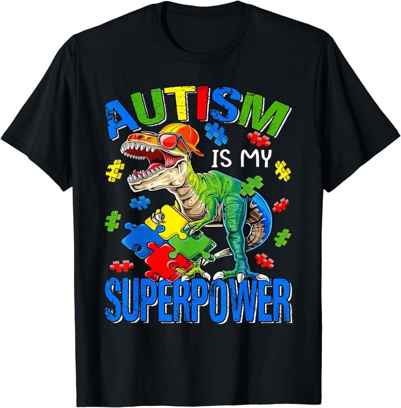 [100% Cotton] Dinosaur Rex Autism Is My Superpower Autism Awareness T-Shirt Hoodie, Sweatshirt | UrbanDripWear.com