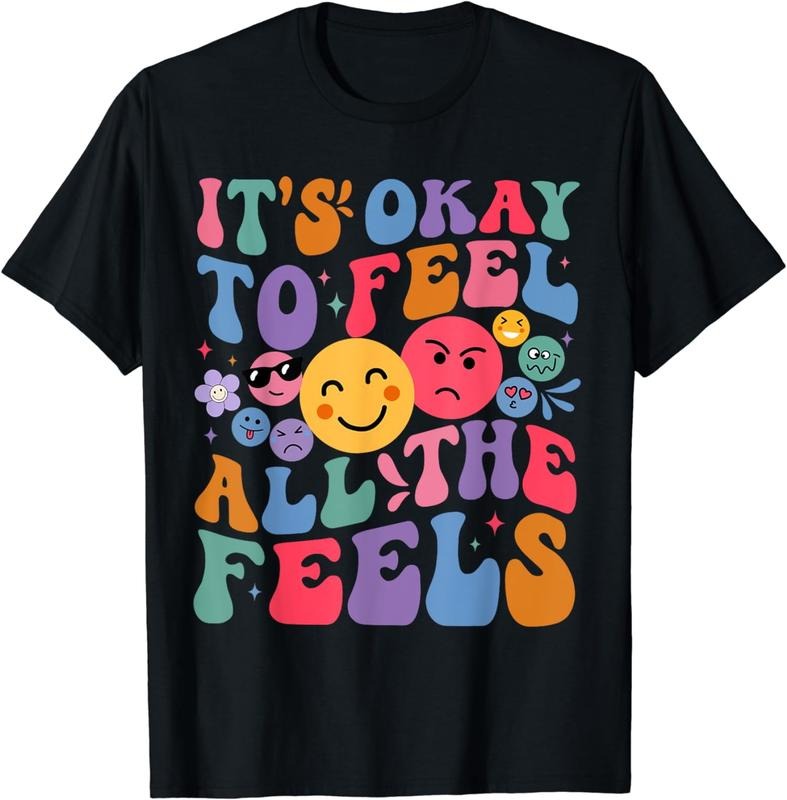 [100% Cotton] Groovy It's Ok To Feel All The Feels Emotions Mental Health T-Shirt Hoodie, Sweatshirt | UrbanDripWear.com