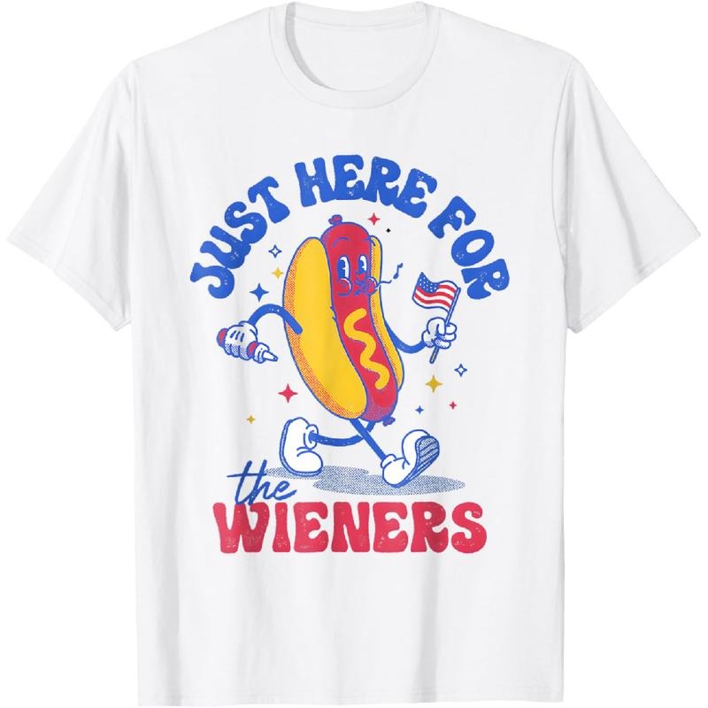[100% Cotton] Hot Dog I'm Just Here For The Wieners Funny Fourth of July T-Shirt-White Hoodie, Sweatshirt | UrbanDripWear.com