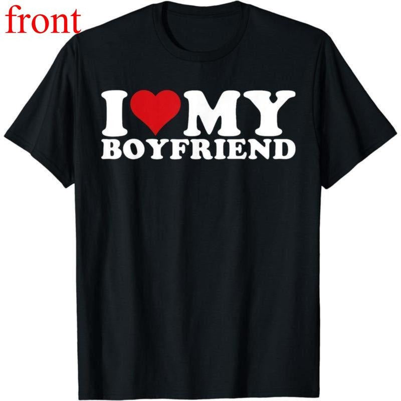 [100% Cotton] I Love My Boyfriend Heart Print Casual T-Shirt For Couples Clothes Suits Fashion Graphic Tees Hoodie,...