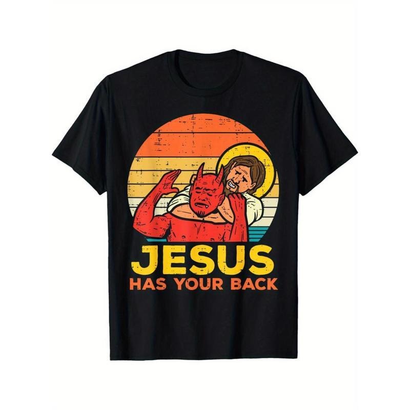 100% Cotton  Jesus Has Your Back Jiu Jitsu Retro Christian Men T-Shirt Selected pure cotton interesting design DIY short...