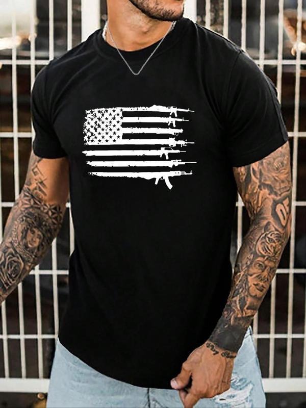 [100% Cotton] Men's Flag Print Round Neck 4th of July Tee, Summer Outfits 2024, Regular Fit Casual Streetwear Short...