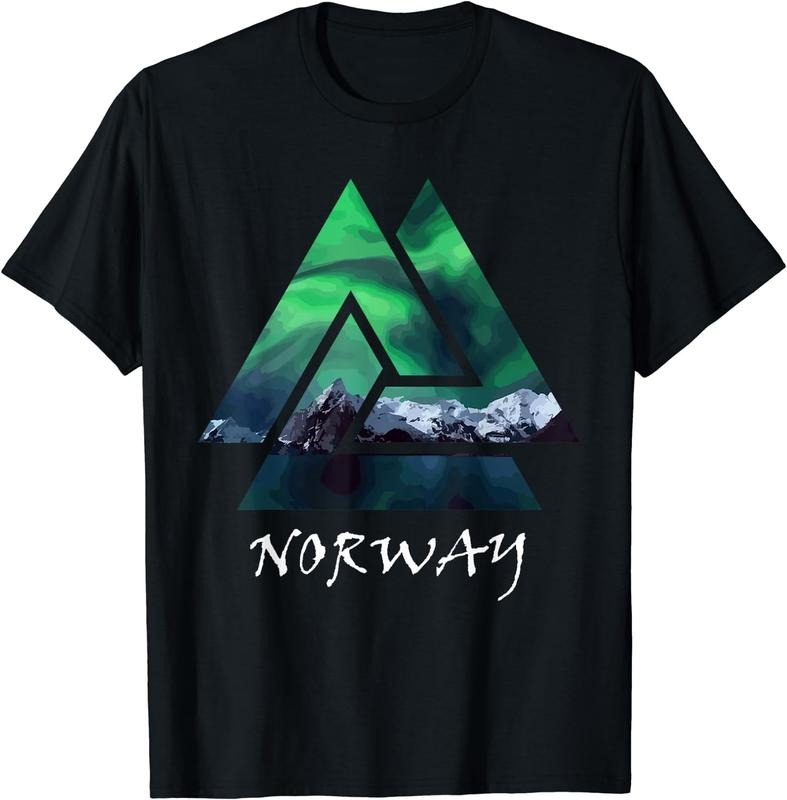 [100% Cotton] Norway Northern Lights Geometric Travel T-Shirt Black Hoodie, Sweatshirt | UrbanDripWear.com