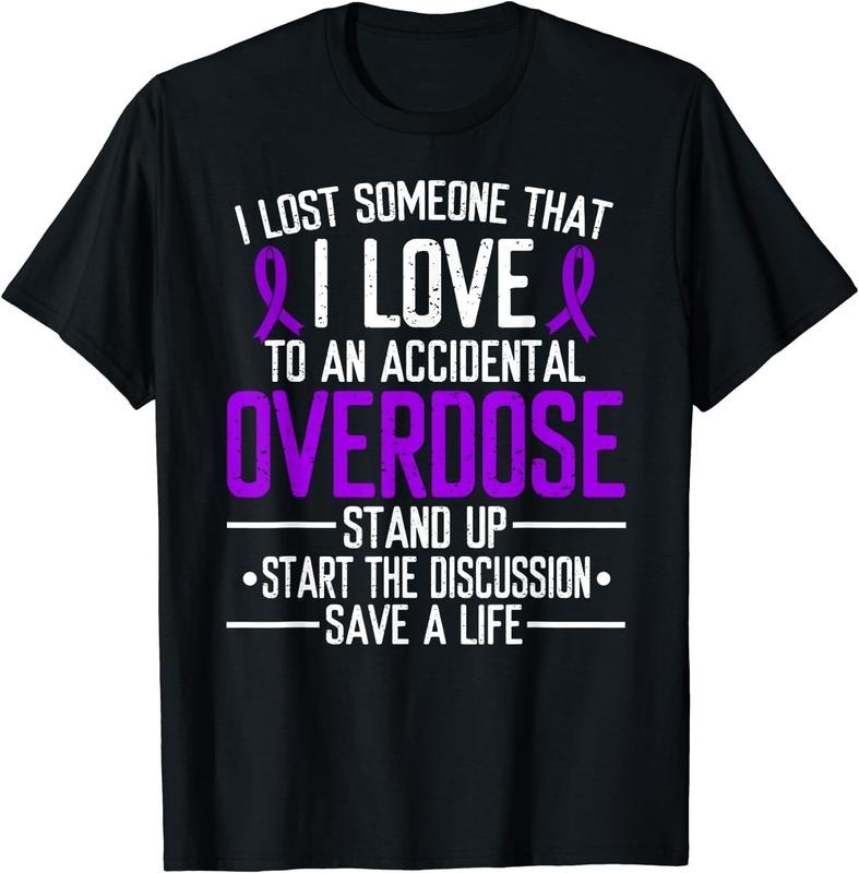 [100% Cotton] Overdose Awareness Lost someone I love Purple Ribbon T-Shirt Hoodie, Sweatshirt | UrbanDripWear.com