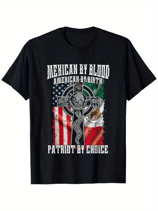 [100% Cotton] Patriotic "Mexican by Blood, American by Birth" Flag T-Shirt