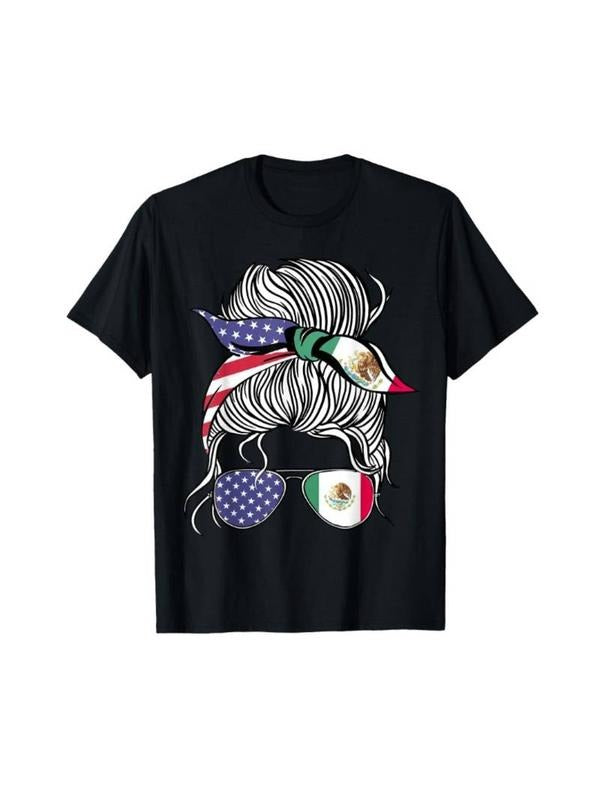 [100% Cotton] Patriotic Mexican-American Pride Women's Black T-Shirt