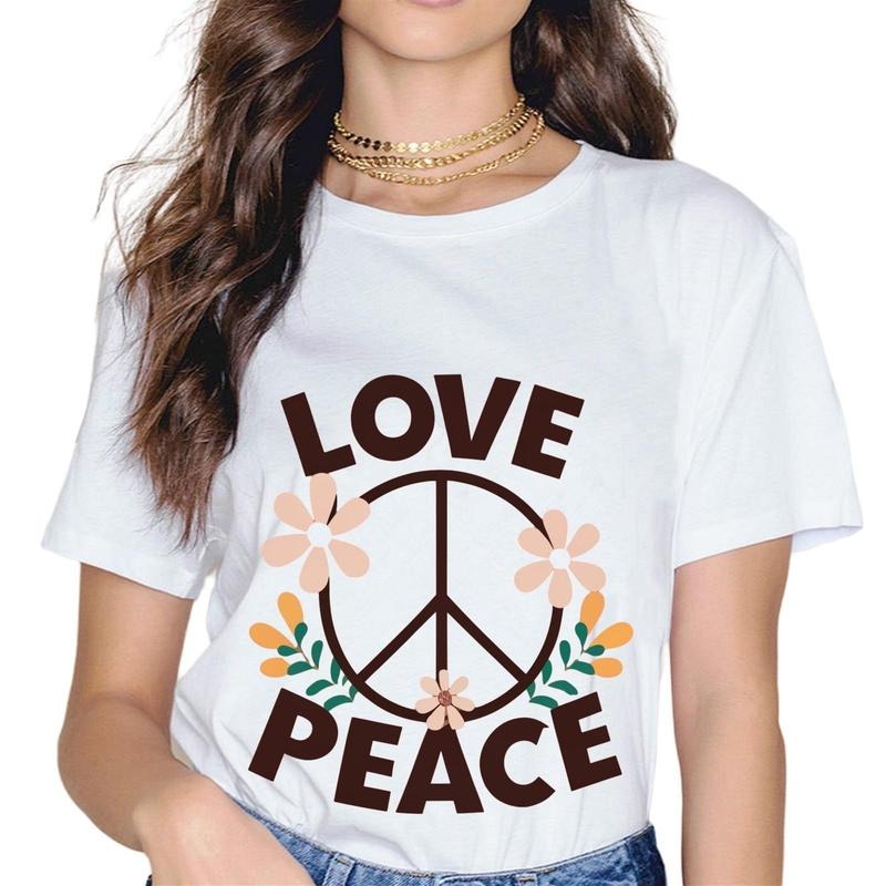 [100% Cotton] Peace Sign Love 60's 70's Hippie Women Mom T-Shirt Hoodie, Sweatshirt | UrbanDripWear.com