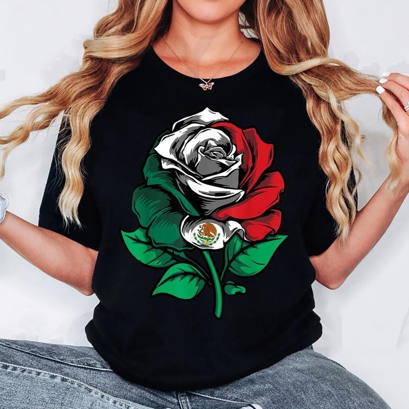 [100% Cotton] Rose Floral Mexico Flag Love Mexico Independence Mexican T-Shirt Hoodie, Sweatshirt | UrbanDripWear.com