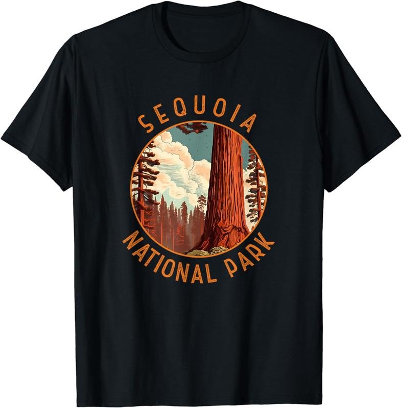 [100% Cotton] Sequoia National Park Illustration Distressed Circle T-Shirt Hoodie, Sweatshirt | UrbanDripWear.com