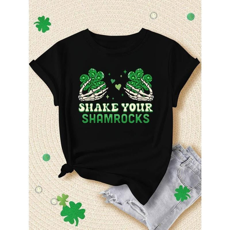 [100% Cotton][St. Patrick'S Day Polyester Tee] 1pc Women'S Plus Size Black T-Shirt Hoodie, Sweatshirt | UrbanDripWear.com