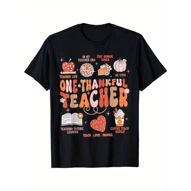[100% Cotton] Teacher Thanksgiving Shirt Women One Thankful Teacher Fall T-Shirt Summer Comfortable Hoodie, Sweatshirt
