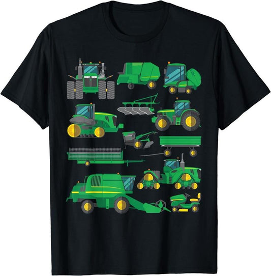 [100% Cotton] Tractor Farmer Farming Trucks Farm Boys Toddlers Girls T-Shirt Black