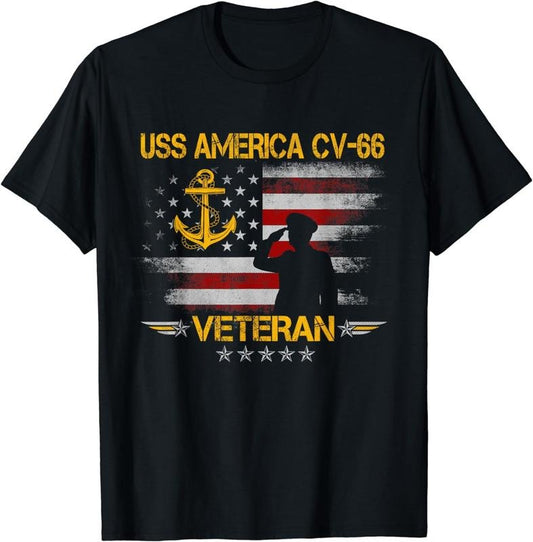 [100% Cotton] USS America CV-66 Aircraft Carrier Veteran Flag Veterans Day T-Shirt