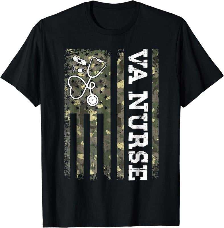 [100% Cotton] VA Nurse Camouflage American Flag Patriotic Nurse Week 2024 T-Shirt Hoodie, Sweatshirt | UrbanDripWear.com