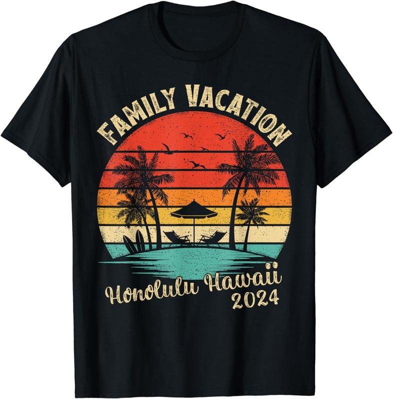 [100% Cotton] Vintage Beach Sunset Family Vacation 2024 Honolulu Hawaii T-Shirt Hoodie, Sweatshirt | UrbanDripWear.com