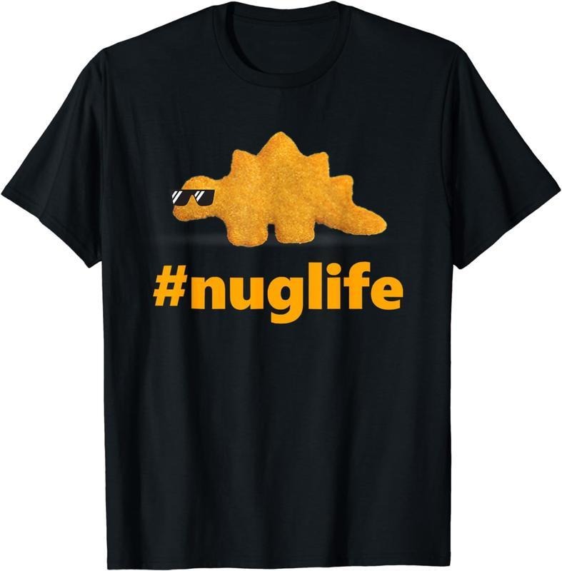 [100% Cotton] Women's Black Short Sleeves Nug Life Dino Nuggs Dino Chicken Nuggets Dinosaur Nugget Men T-Shirt Hoodie,...