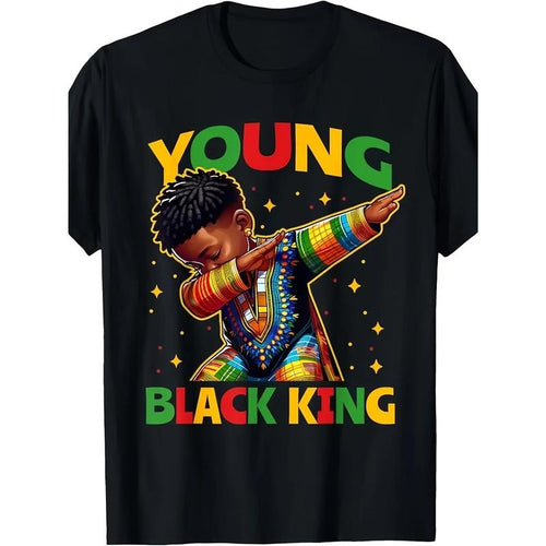 100% Cotton 'Young Black King' Youth Celebration T-Shirt - Vibrant African Pride and Black History Month Design, Crew...