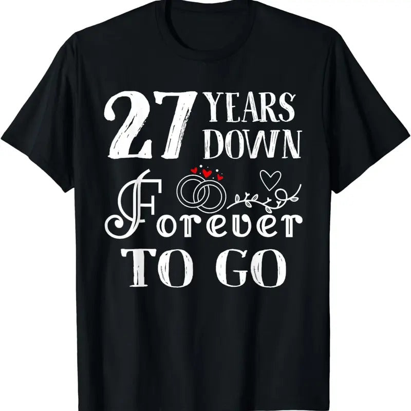 [100% Cotton]27 Years Down Forever to Go Couple 27th Wedding Anniversary T-Shirt Hoodie, Sweatshirt | UrbanDripWear.com