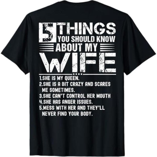 100% Cotton 5 Things You Should Know About My Wife (On Back) husband T-Shirt Hoodie, Sweatshirt | UrbanDripWear.com